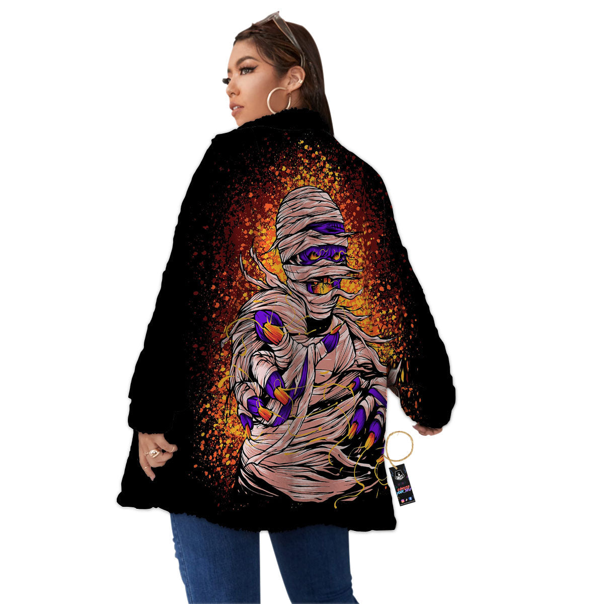 Mummy Halloween Print Women's Sherpa Jacket-grizzshop