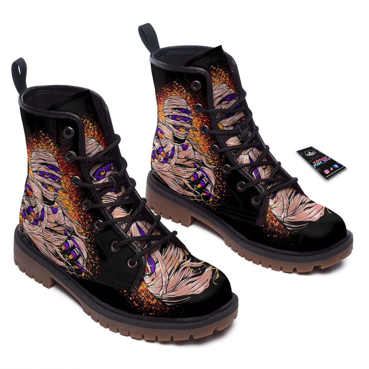 Mummy Halloween Print Work Boots-grizzshop
