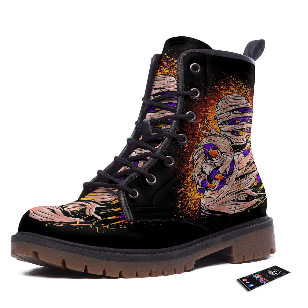 Mummy Halloween Print Work Boots-grizzshop