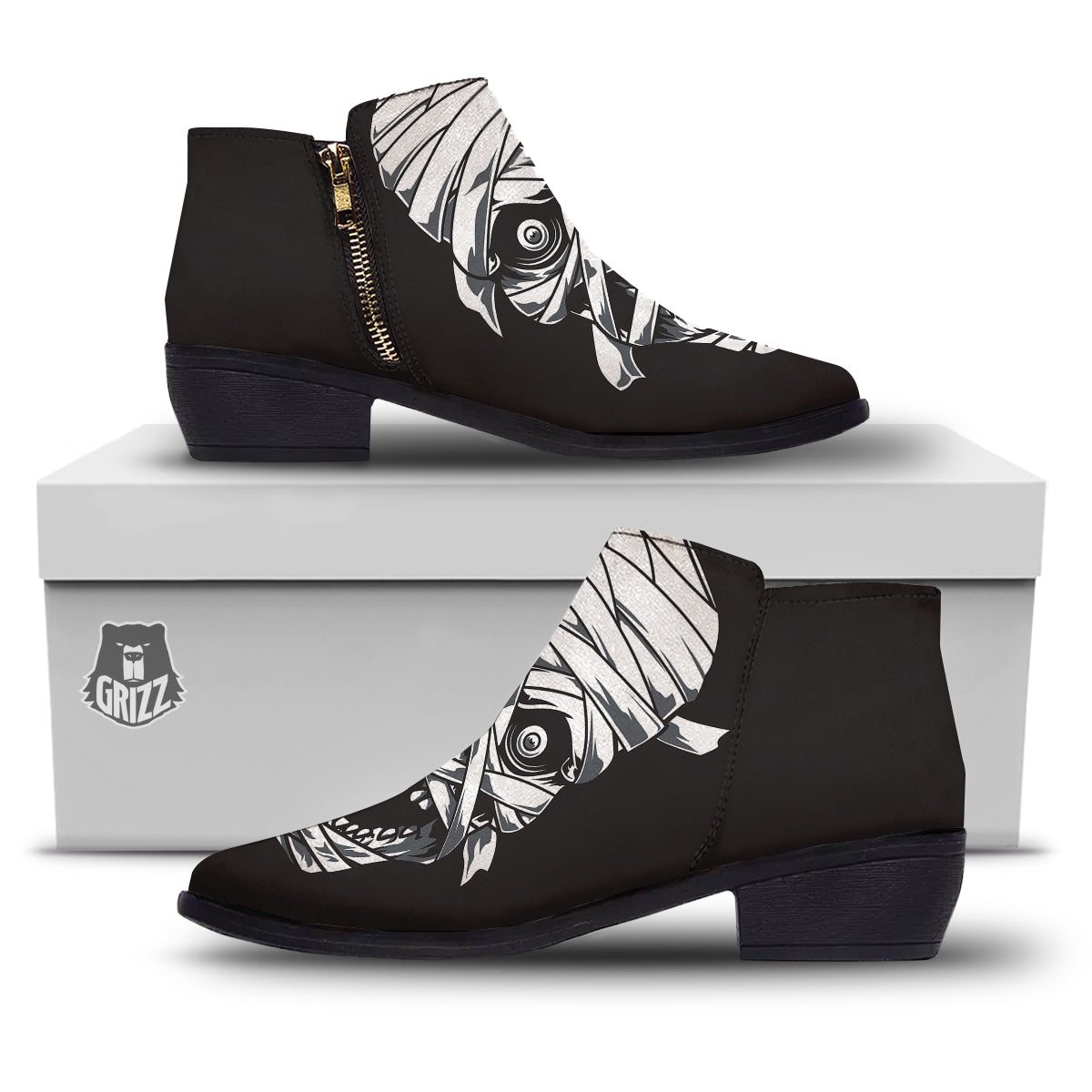 Mummy Head Print Ankle Boots-grizzshop