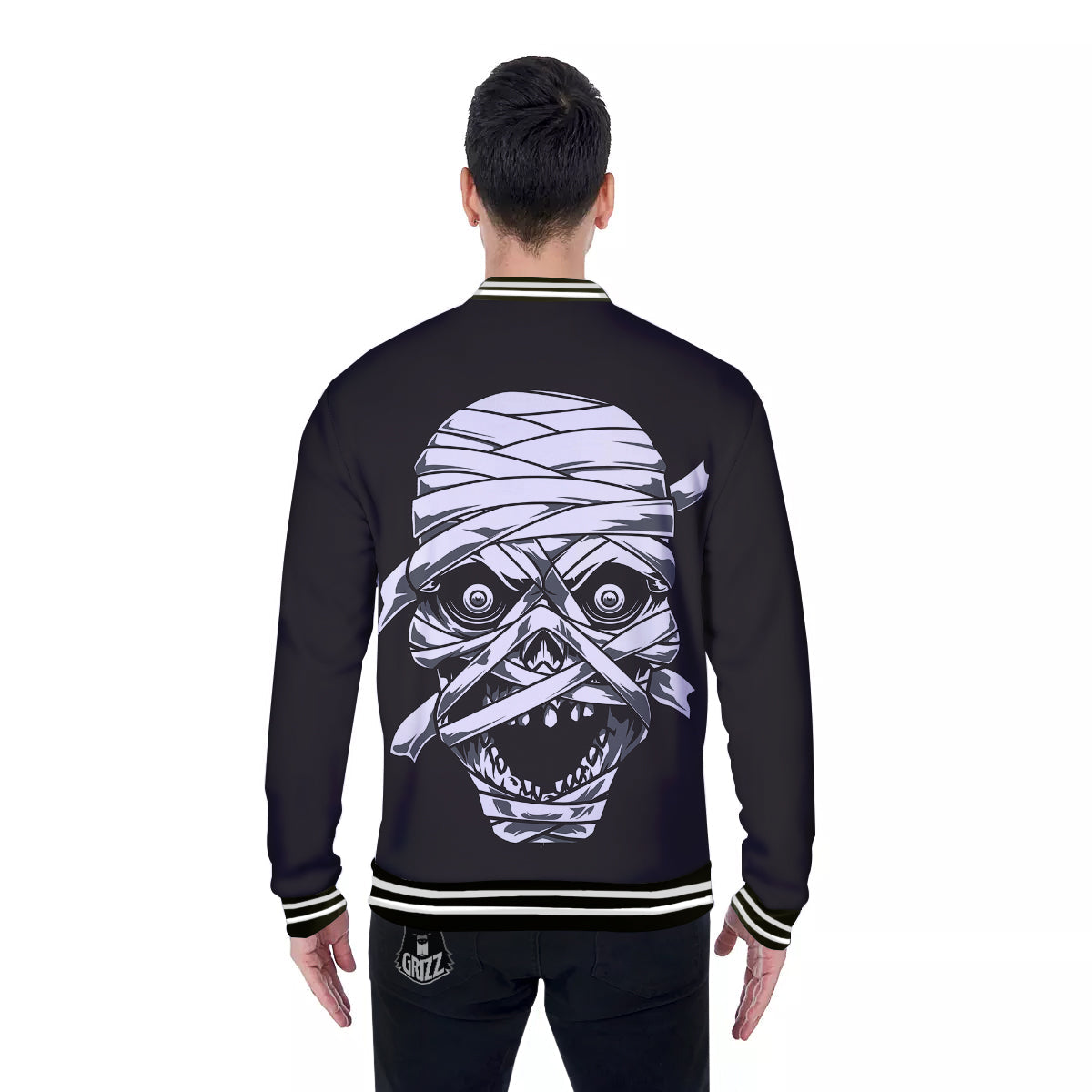 Mummy Head Print Baseball Jacket-grizzshop