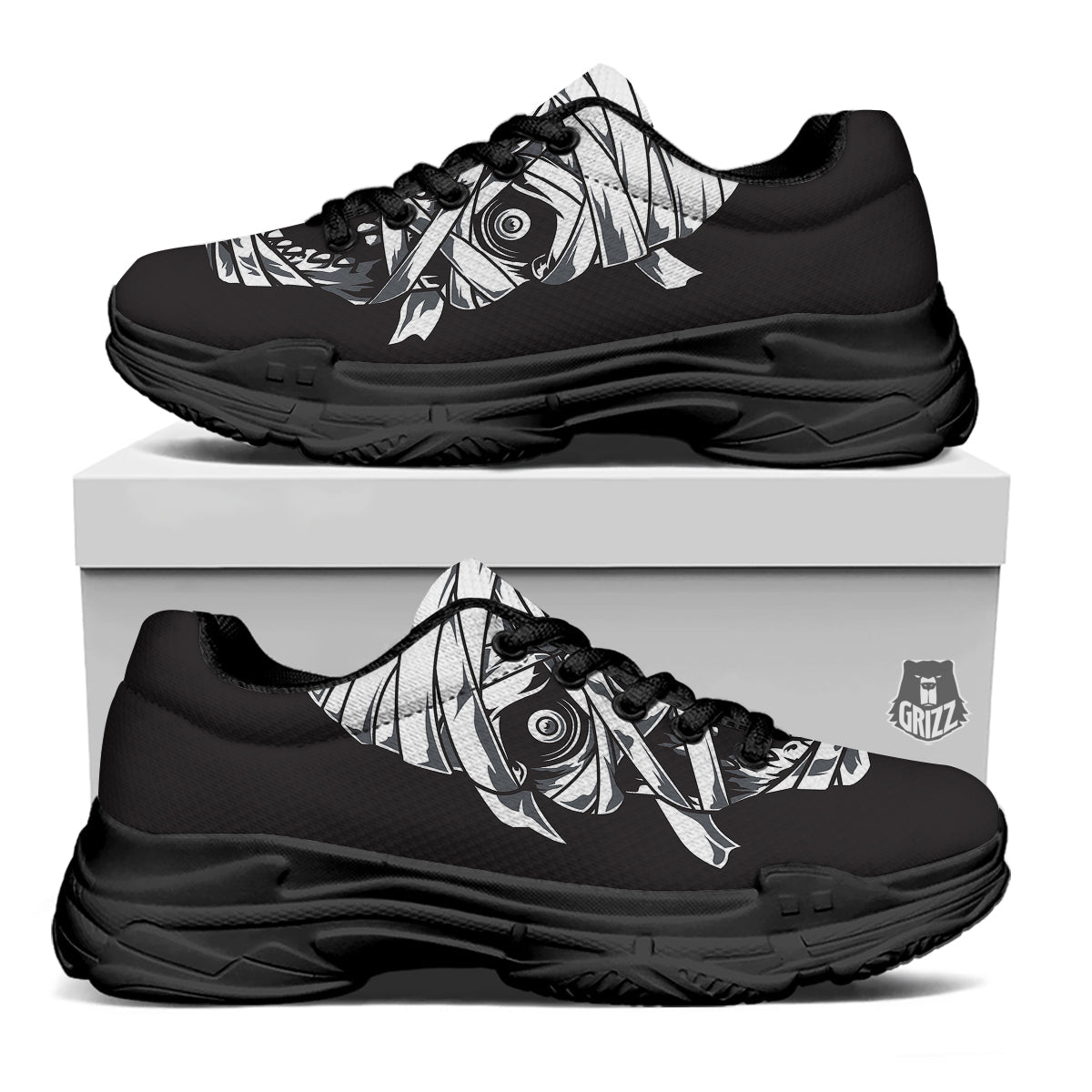 Mummy Head Print Black Chunky Shoes-grizzshop