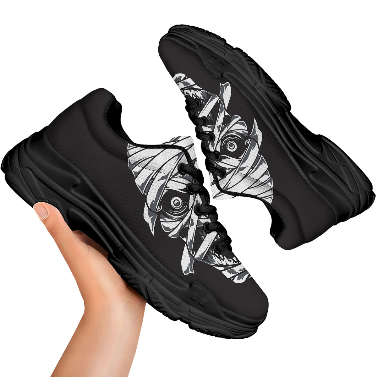 Mummy Head Print Black Chunky Shoes-grizzshop