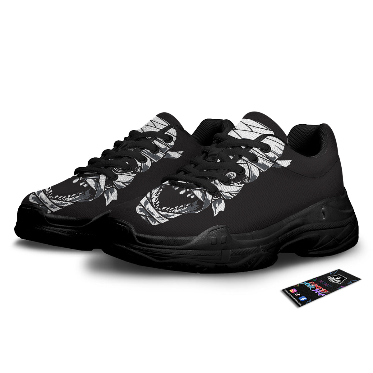 Mummy Head Print Black Chunky Shoes-grizzshop