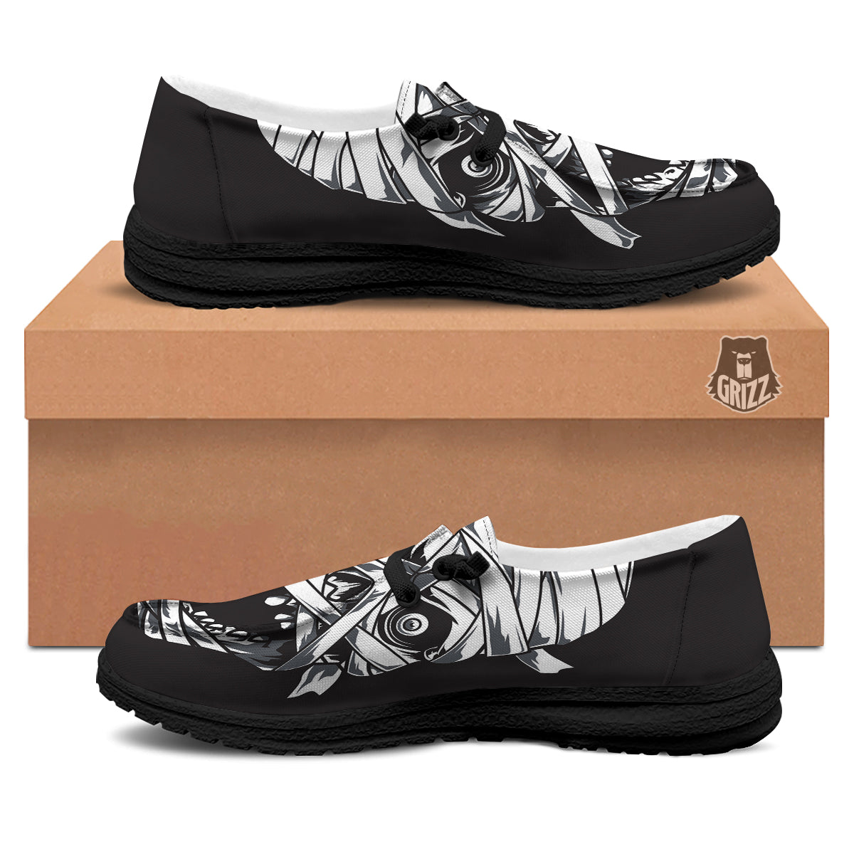 Mummy Head Print Black Loafers-grizzshop