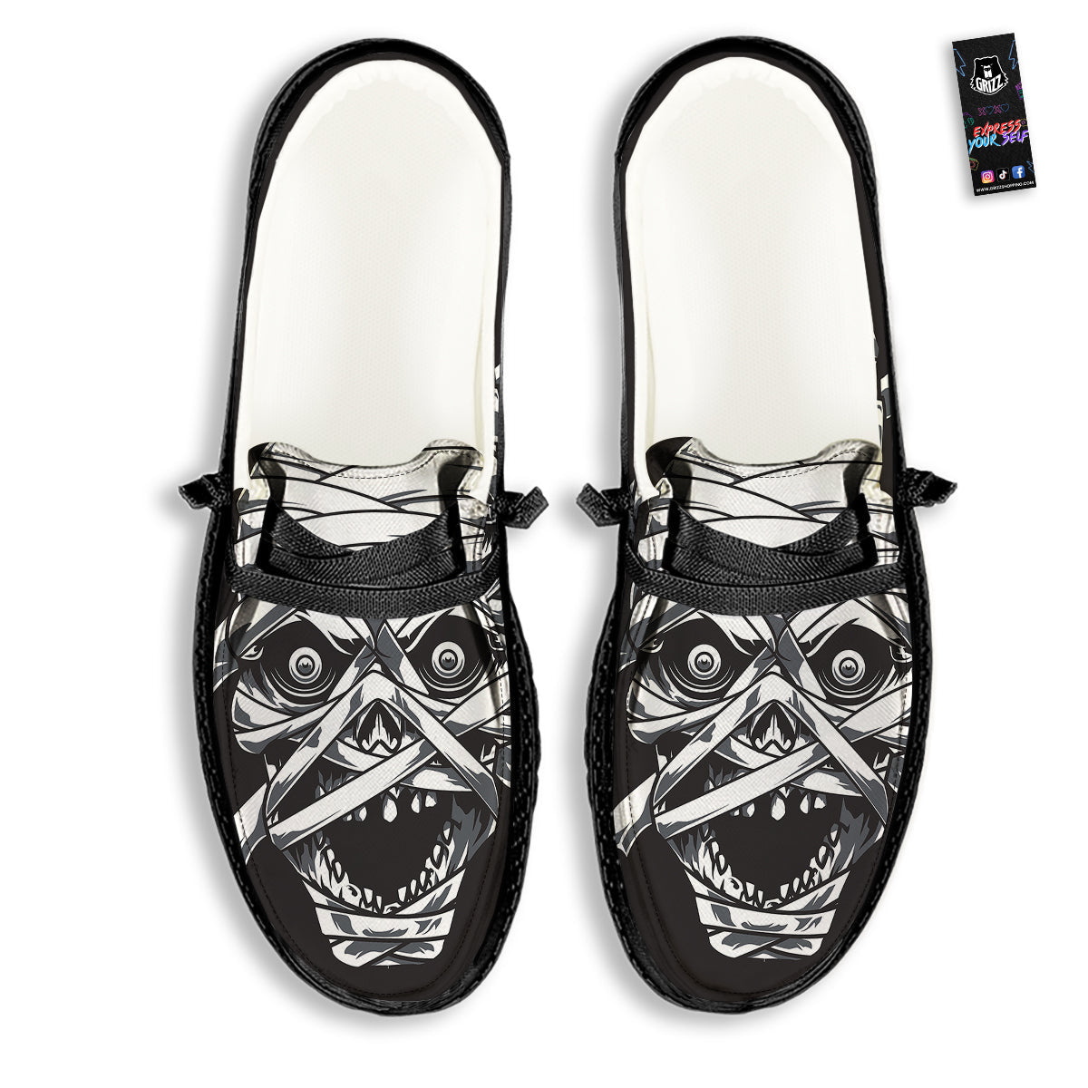 Mummy Head Print Black Loafers-grizzshop
