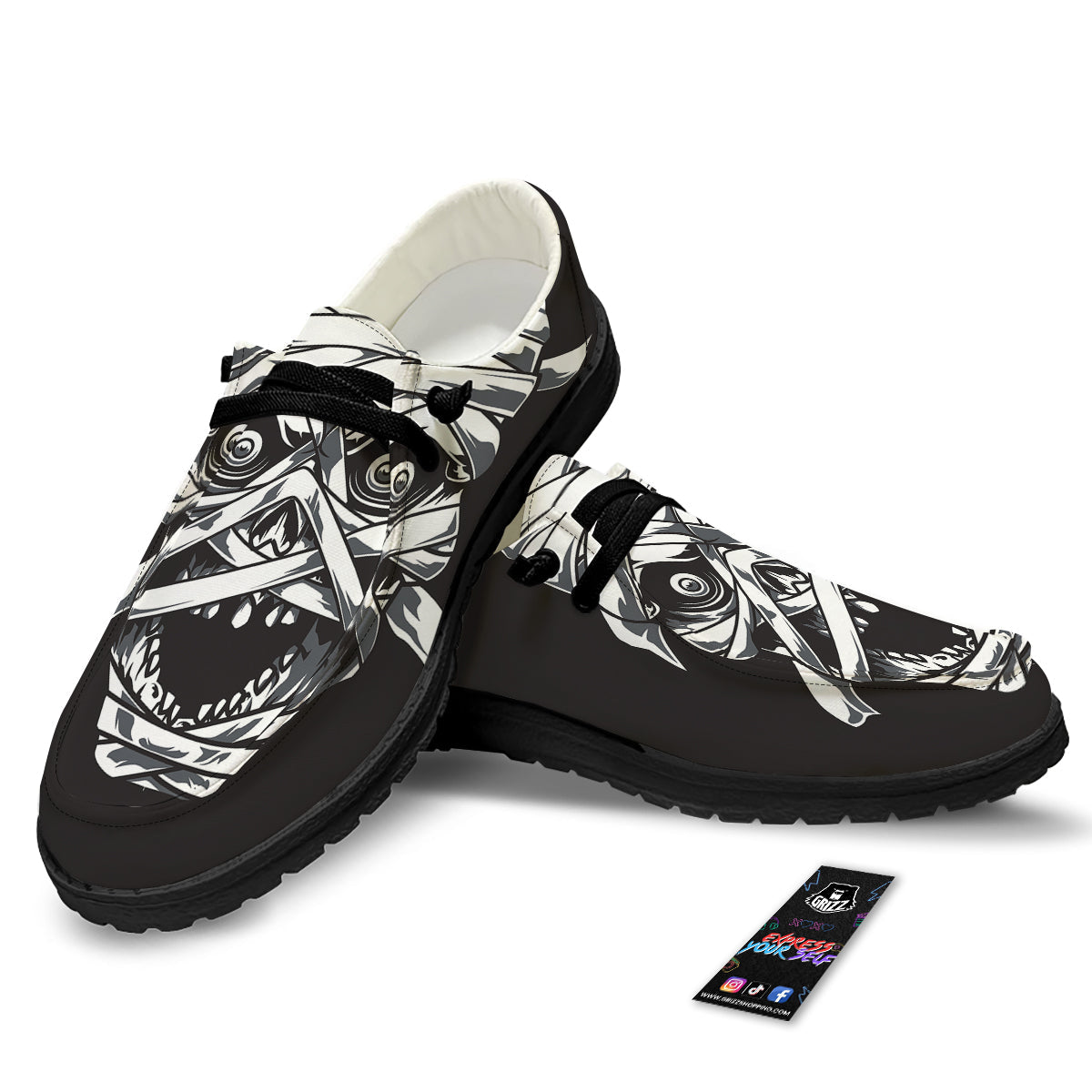 Mummy Head Print Black Loafers-grizzshop