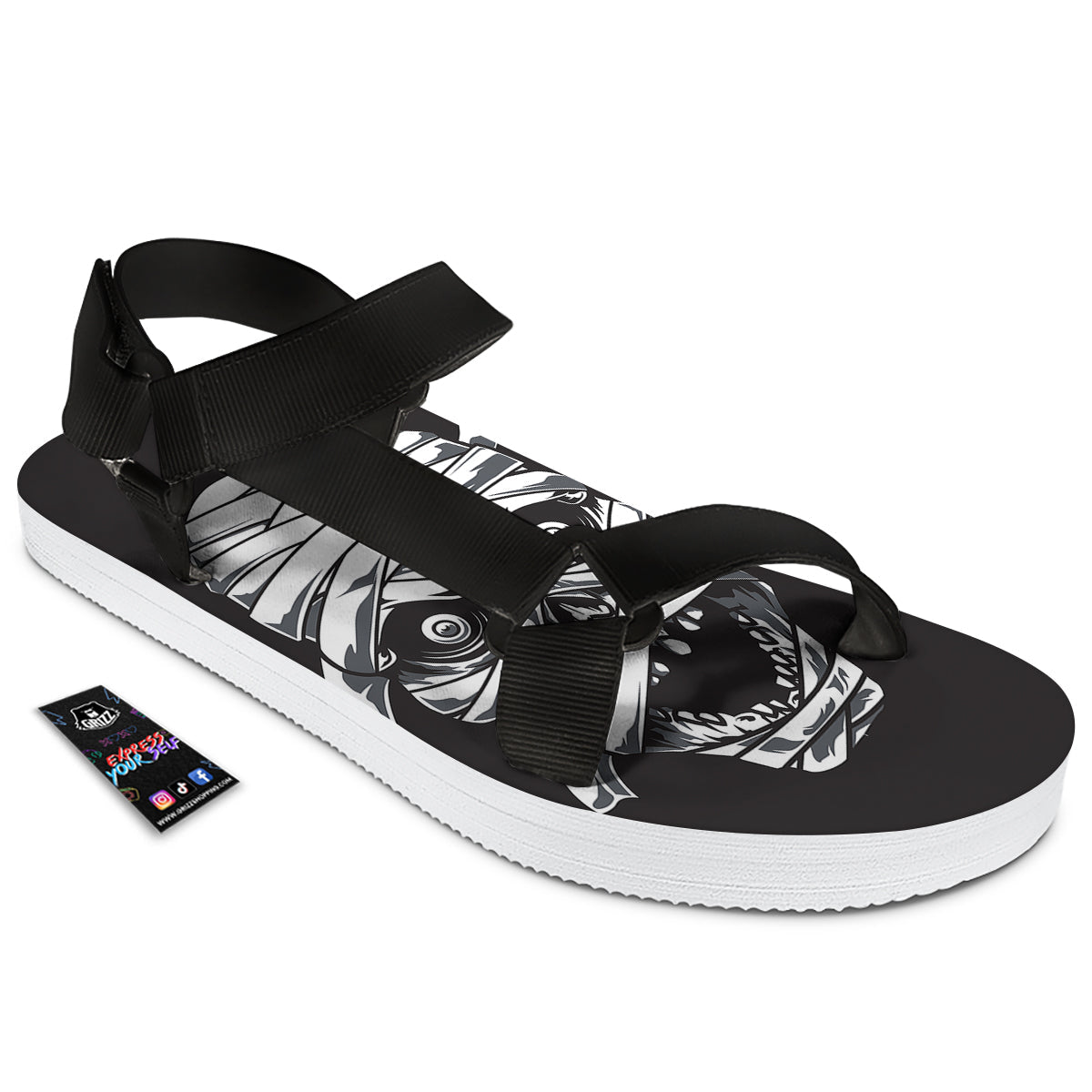 Mummy Head Print Black Open Toe Sandals-grizzshop