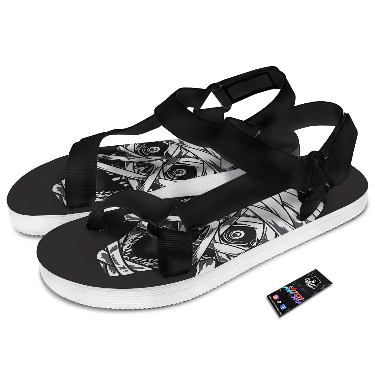 Mummy Head Print Black Open Toe Sandals-grizzshop