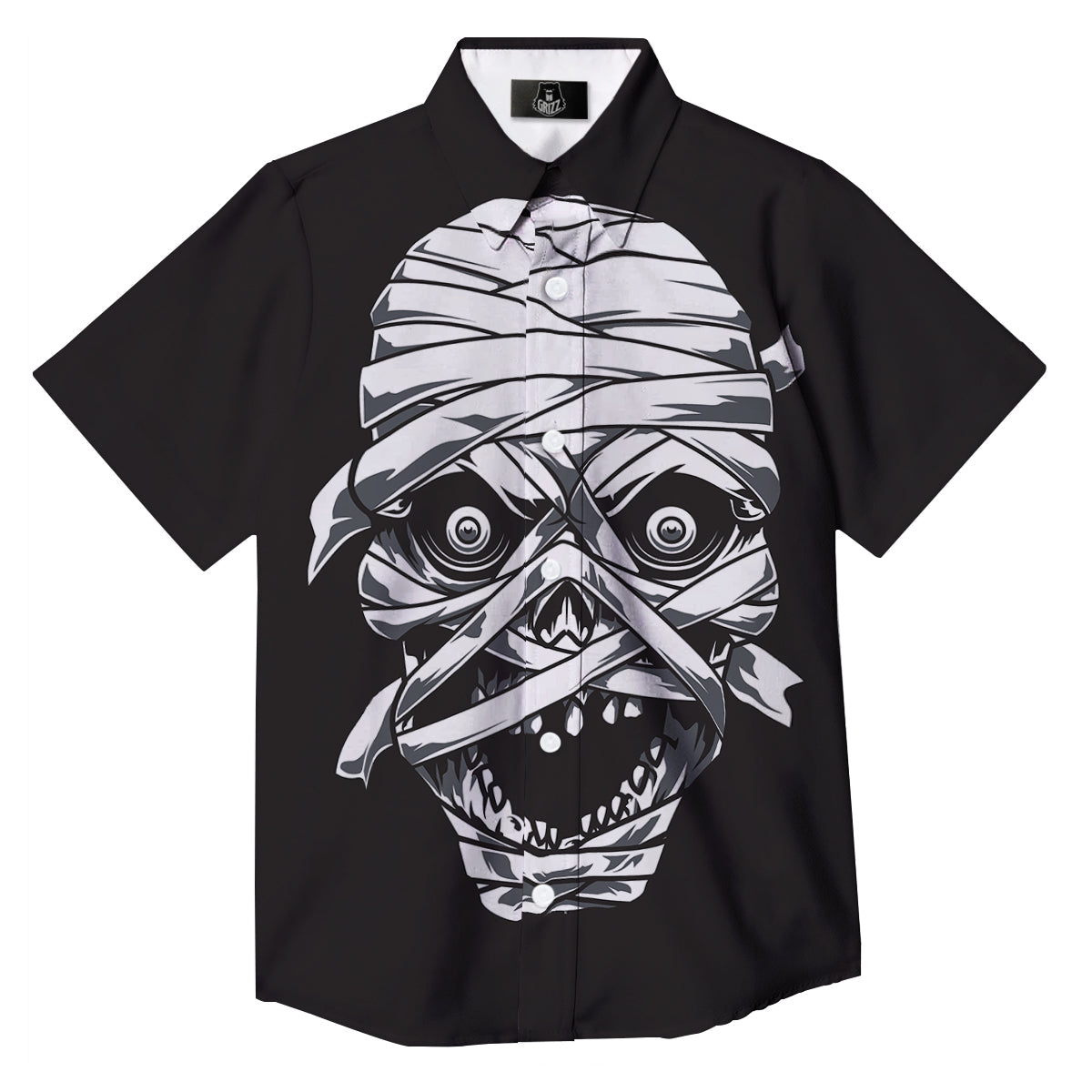 Mummy Head Print Button Up Shirt-grizzshop