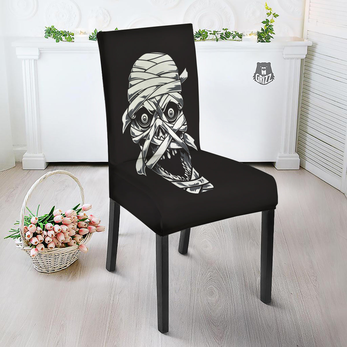 Mummy Head Print Dining Chair Slipcover-grizzshop