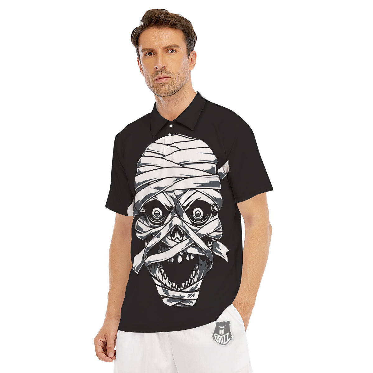 Mummy Head Print Men's Golf Shirts-grizzshop