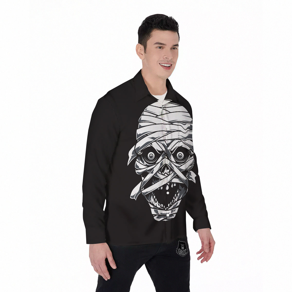 Mummy Head Print Men's Long Sleeve Shirts-grizzshop