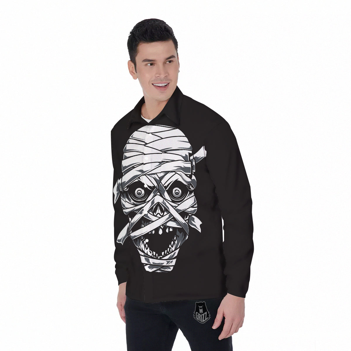 Mummy Head Print Men's Long Sleeve Shirts-grizzshop