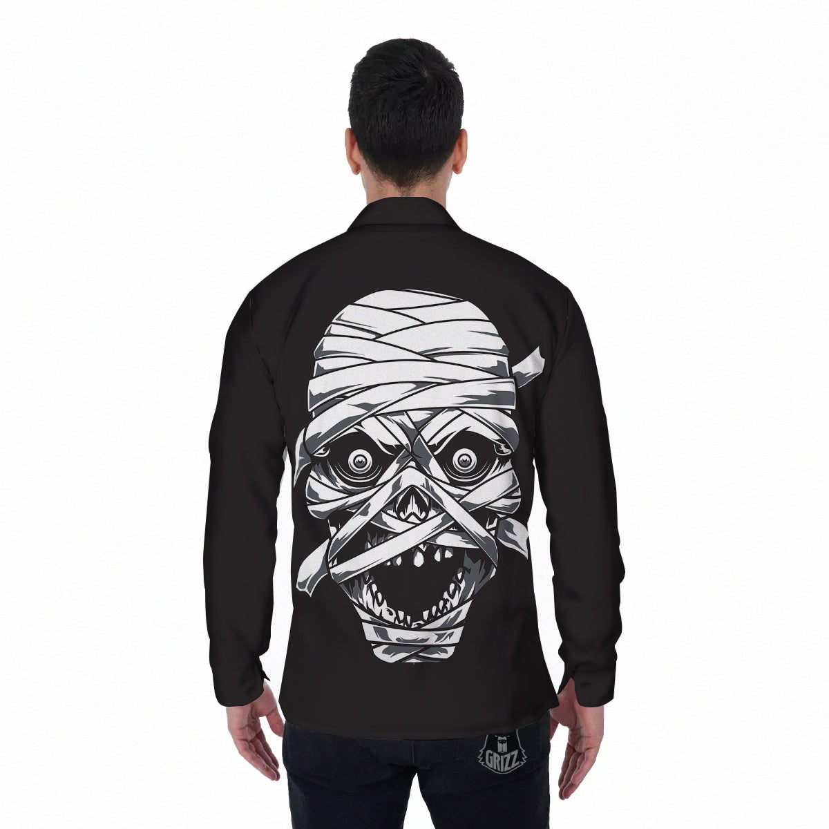 Mummy Head Print Men's Long Sleeve Shirts-grizzshop