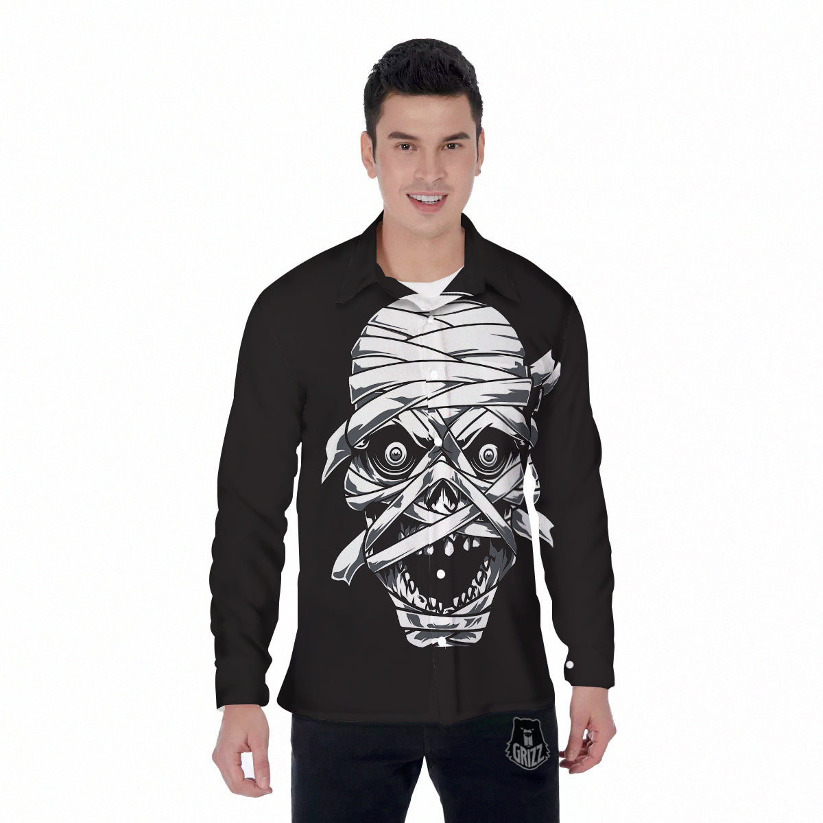 Mummy Head Print Men's Long Sleeve Shirts-grizzshop