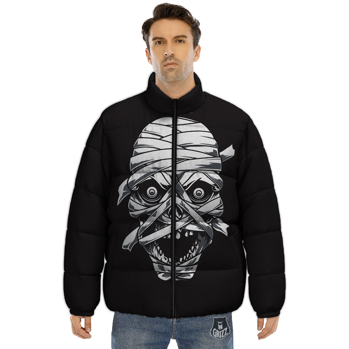 Mummy Head Print Puffer Jacket-grizzshop
