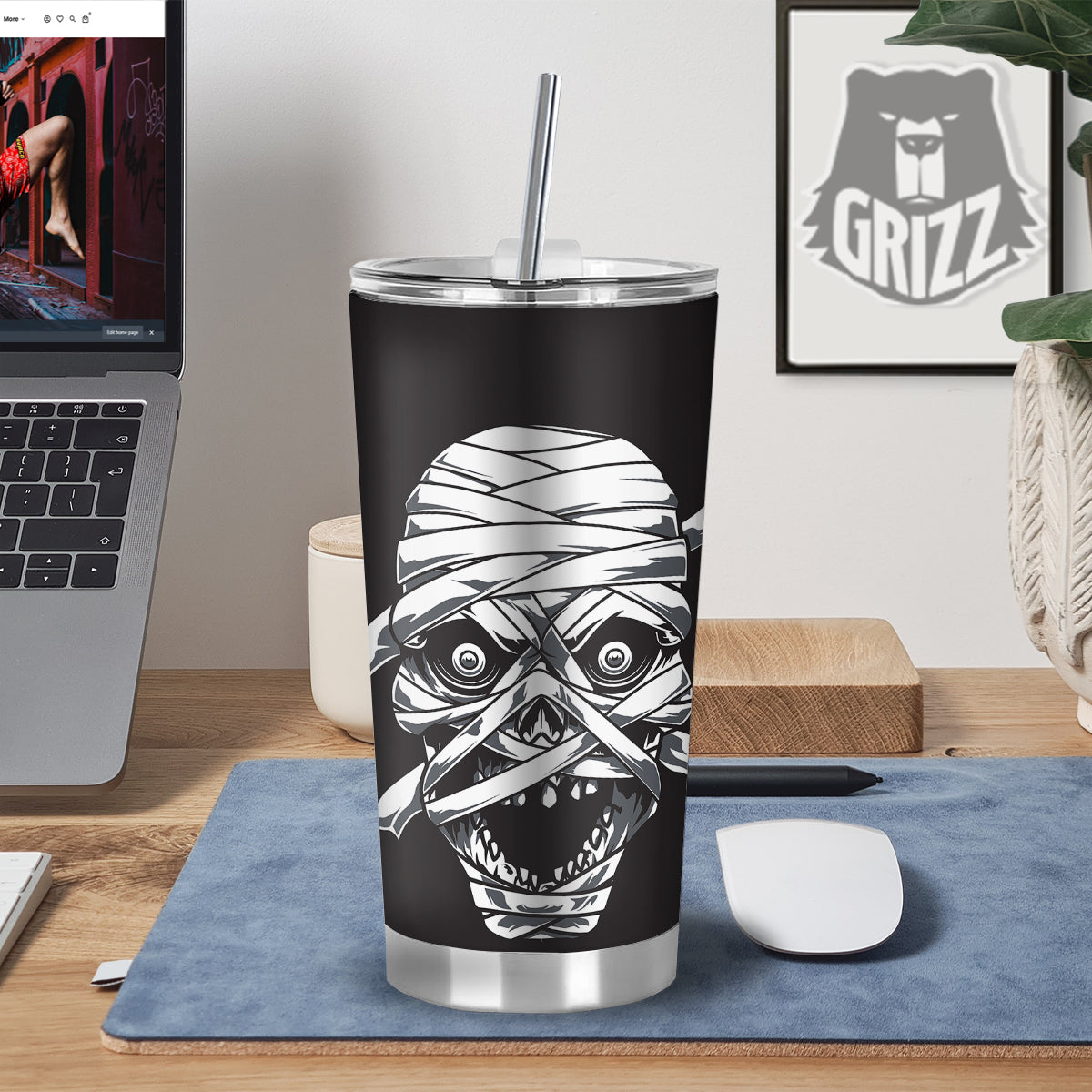 Mummy Head Print Tumbler-grizzshop