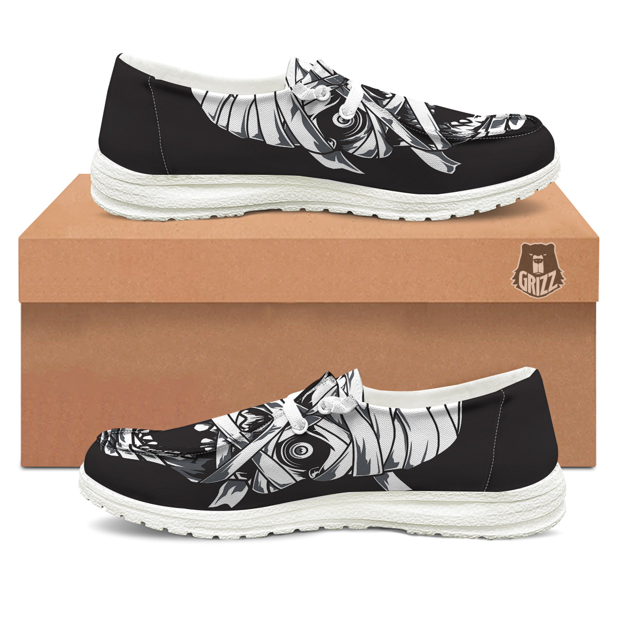 Mummy Head Print White Loafers-grizzshop