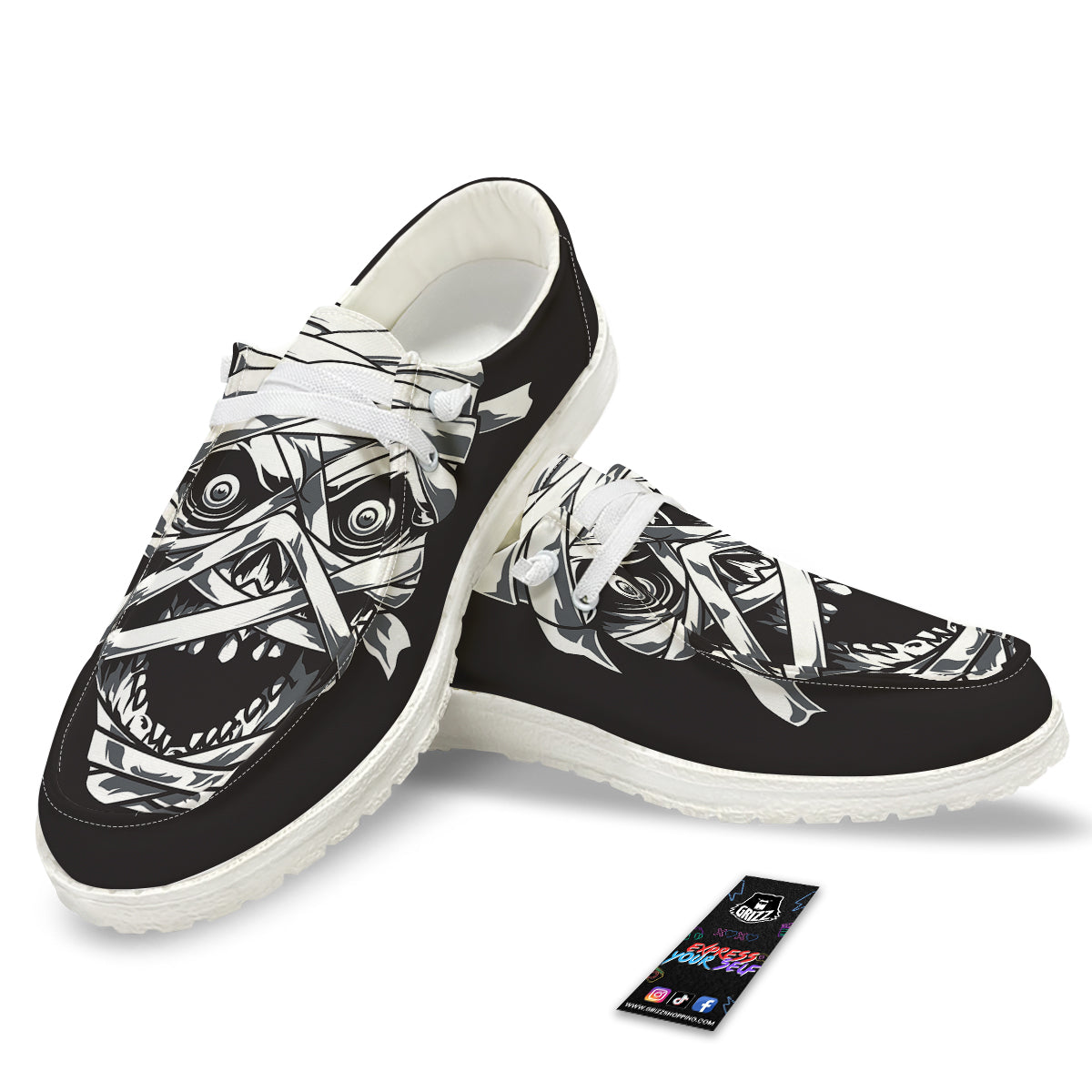 Mummy Head Print White Loafers-grizzshop