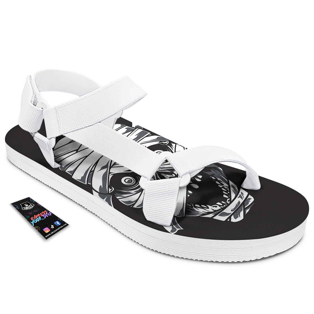 Mummy Head Print White Open Toe Sandals-grizzshop