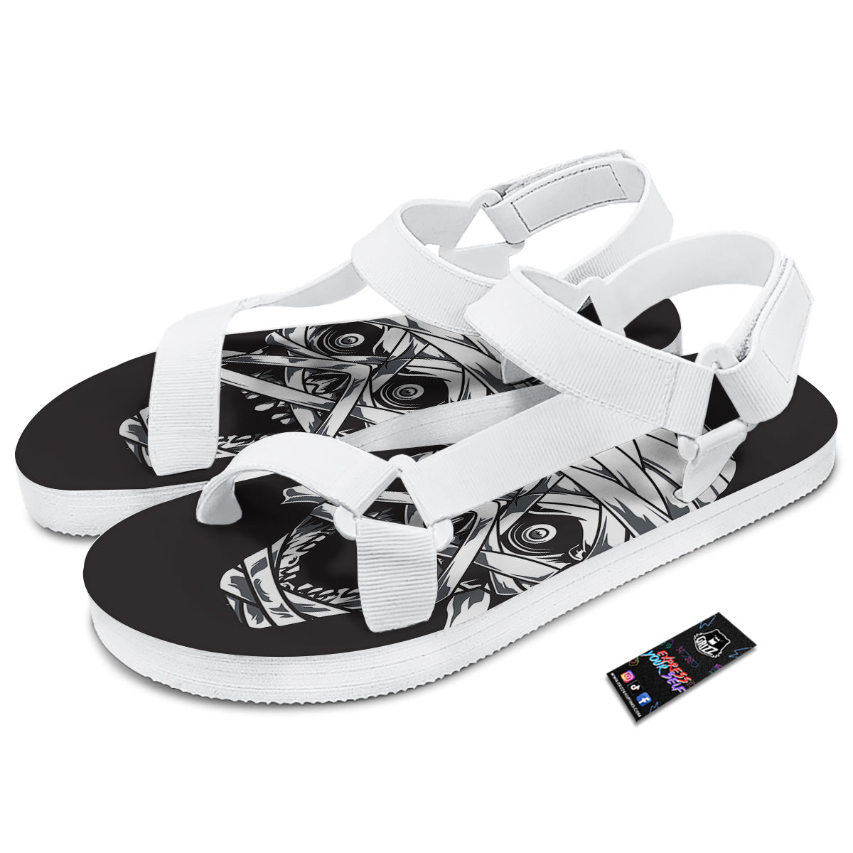 Mummy Head Print White Open Toe Sandals-grizzshop