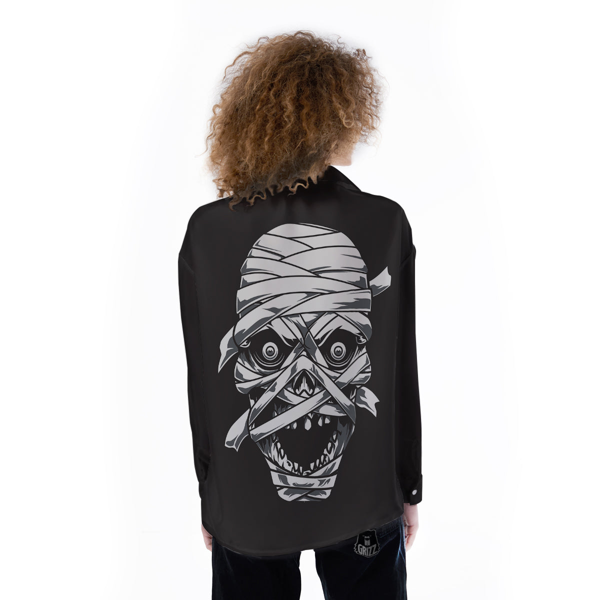 Mummy Head Print Women's Long Sleeve Shirts-grizzshop