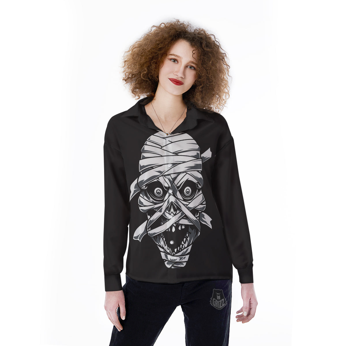 Mummy Head Print Women's Long Sleeve Shirts-grizzshop