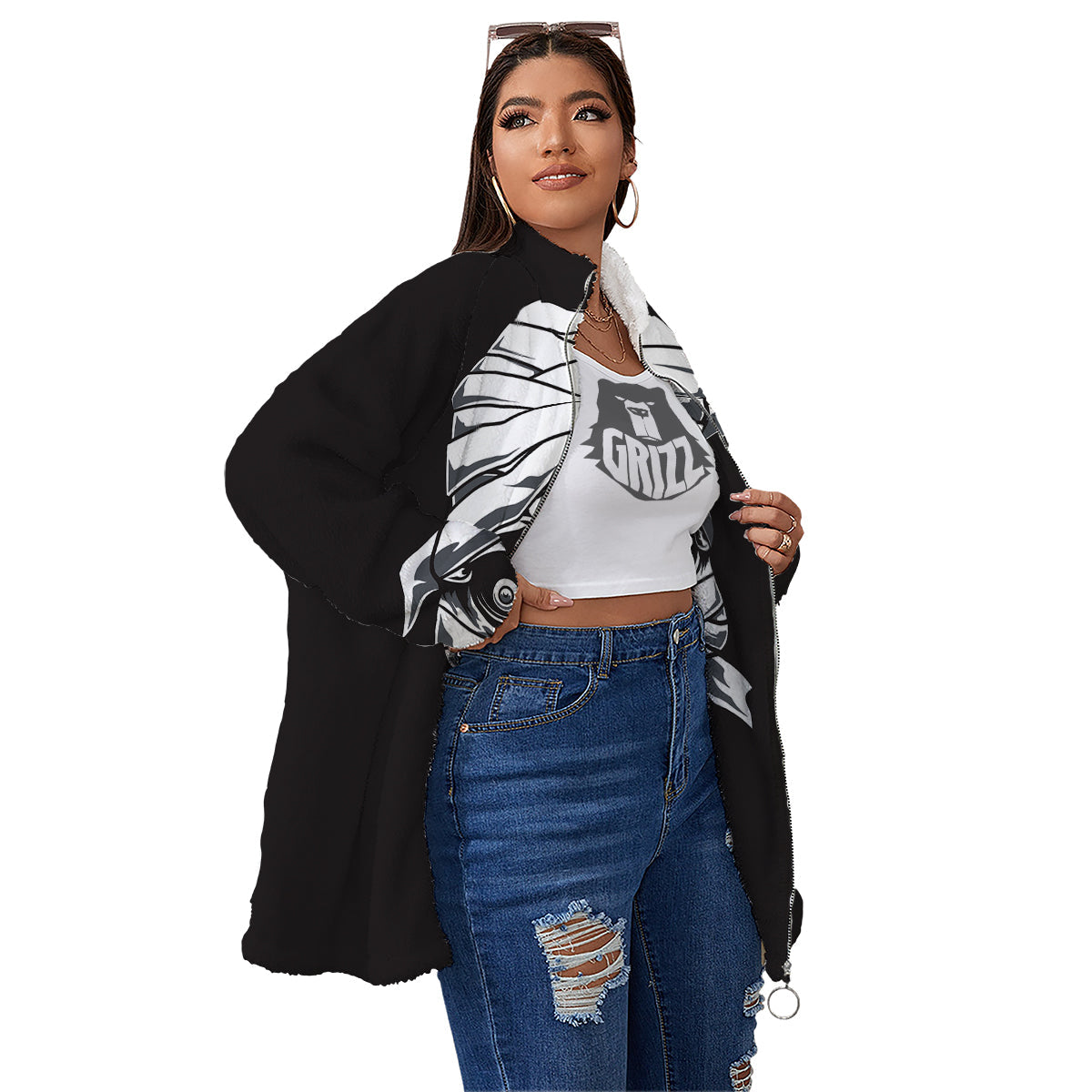 Mummy Head Print Women's Sherpa Jacket-grizzshop