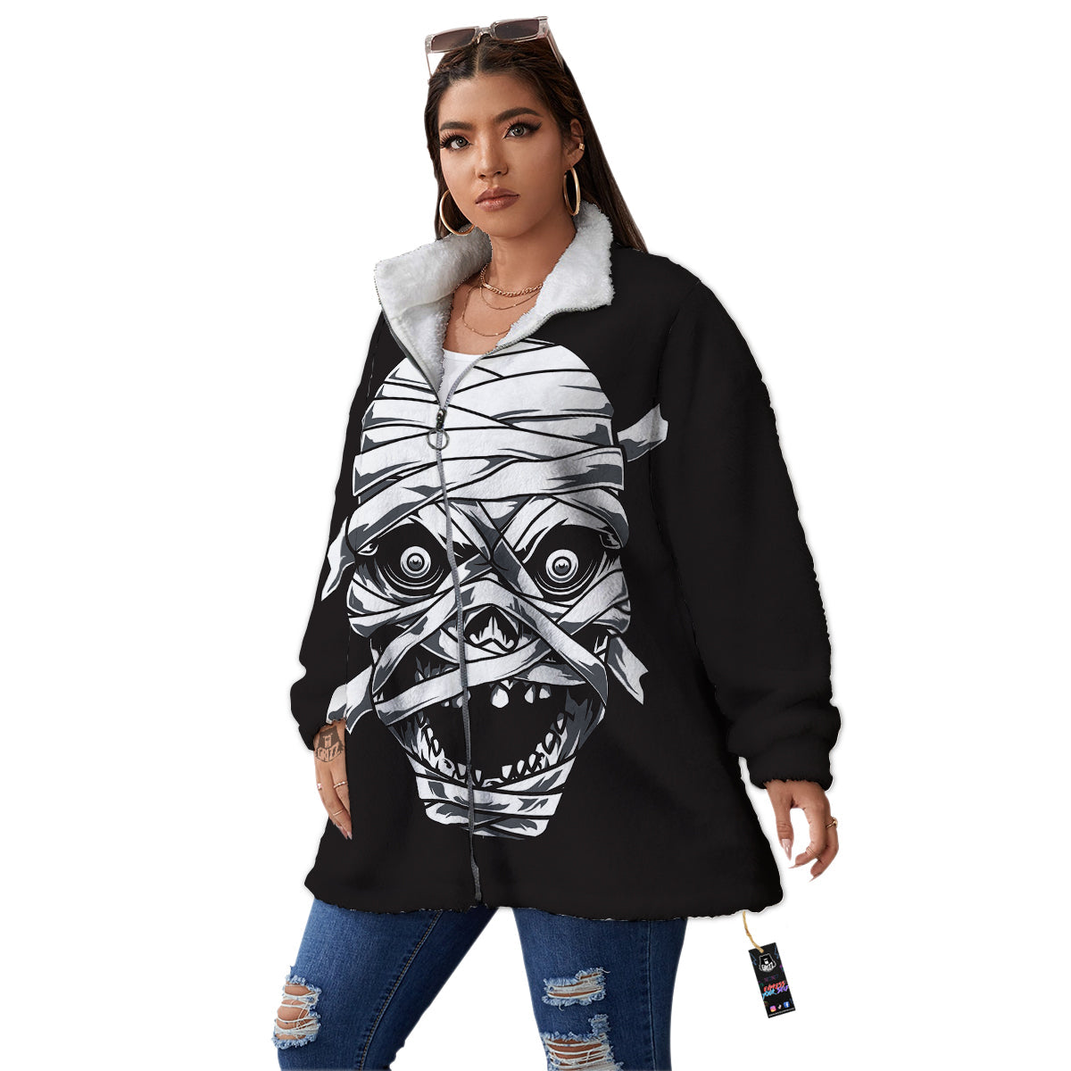 Mummy Head Print Women's Sherpa Jacket-grizzshop