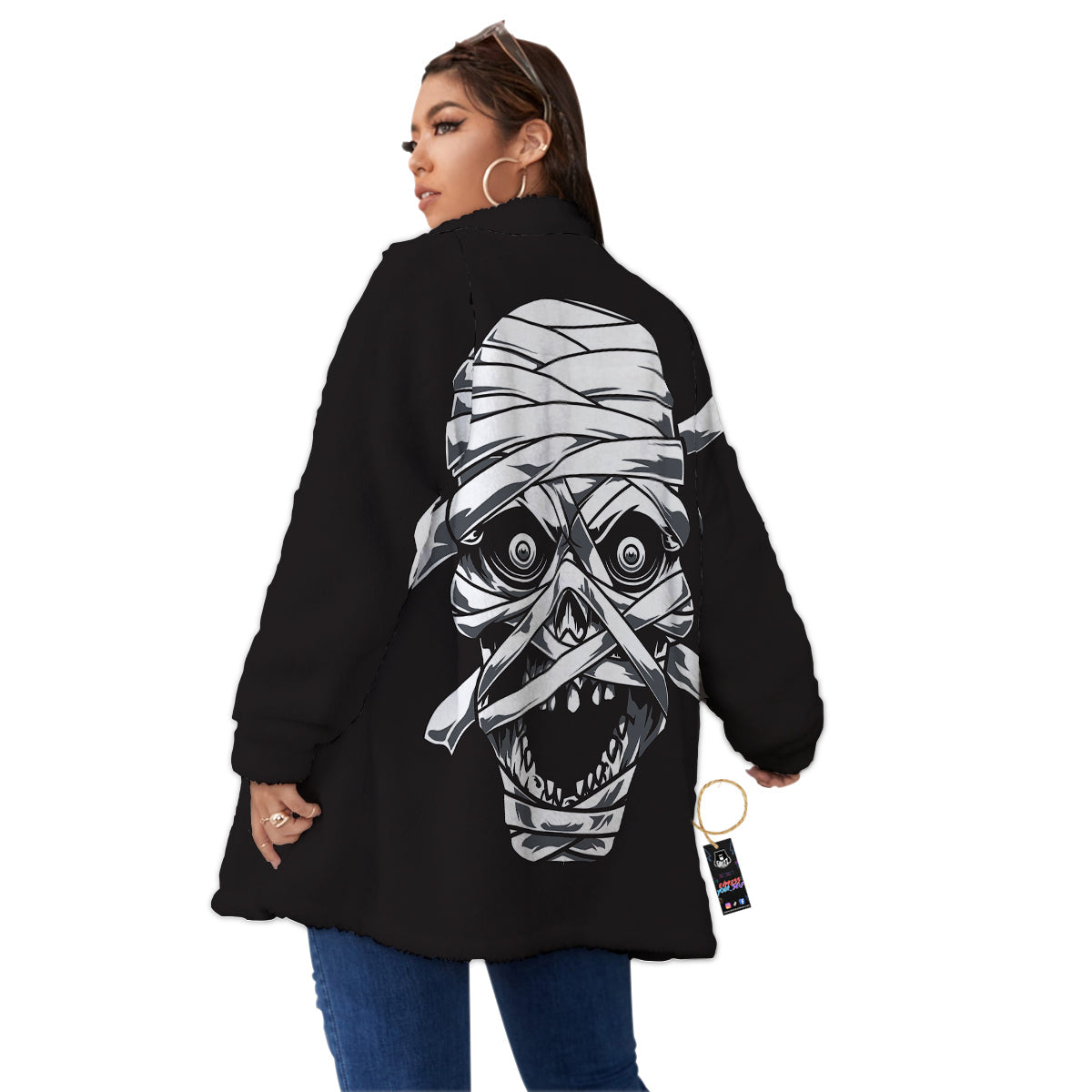 Mummy Head Print Women's Sherpa Jacket-grizzshop