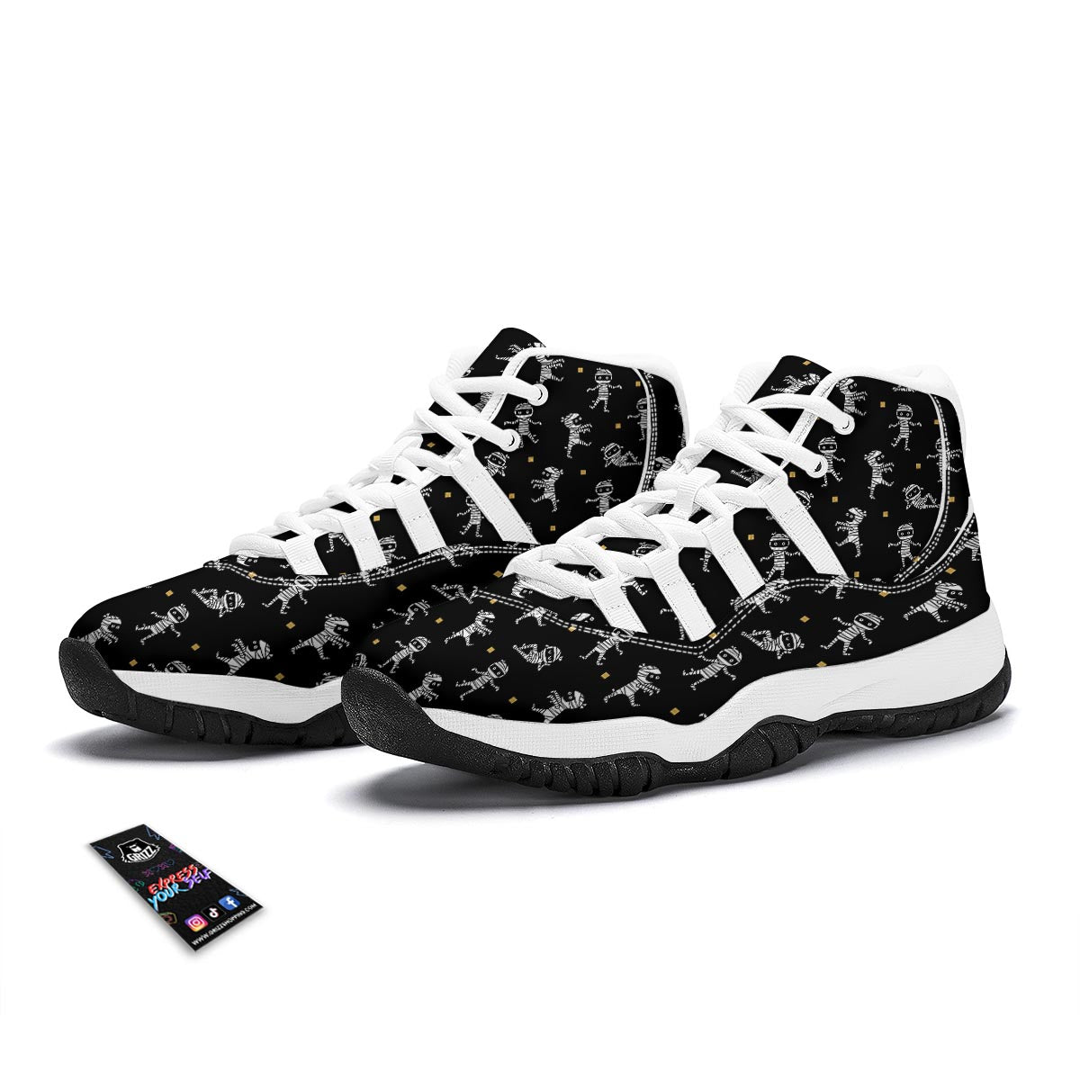 Mummy Pattern Print White Bball Shoes-grizzshop