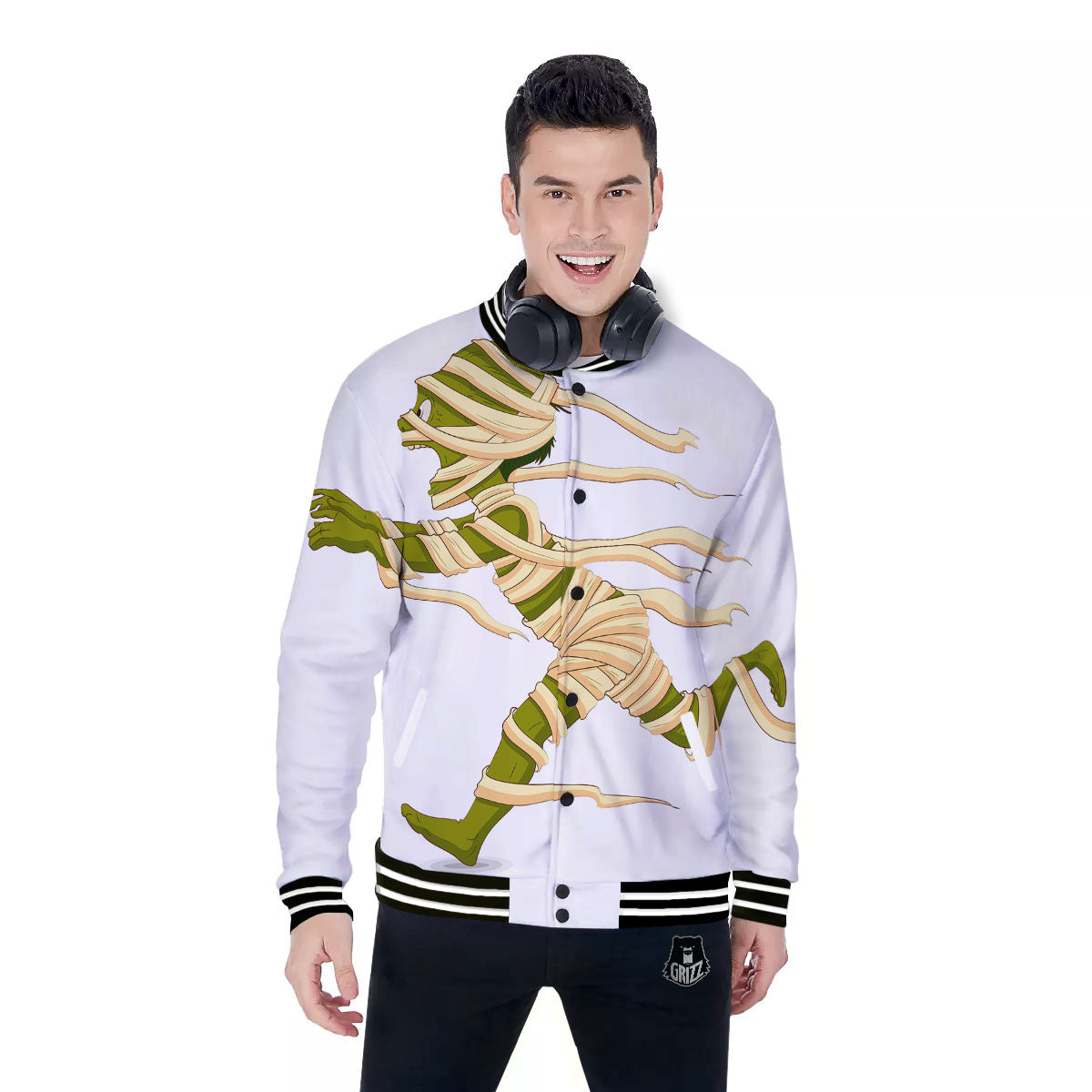 Mummy Running Print Baseball Jacket-grizzshop