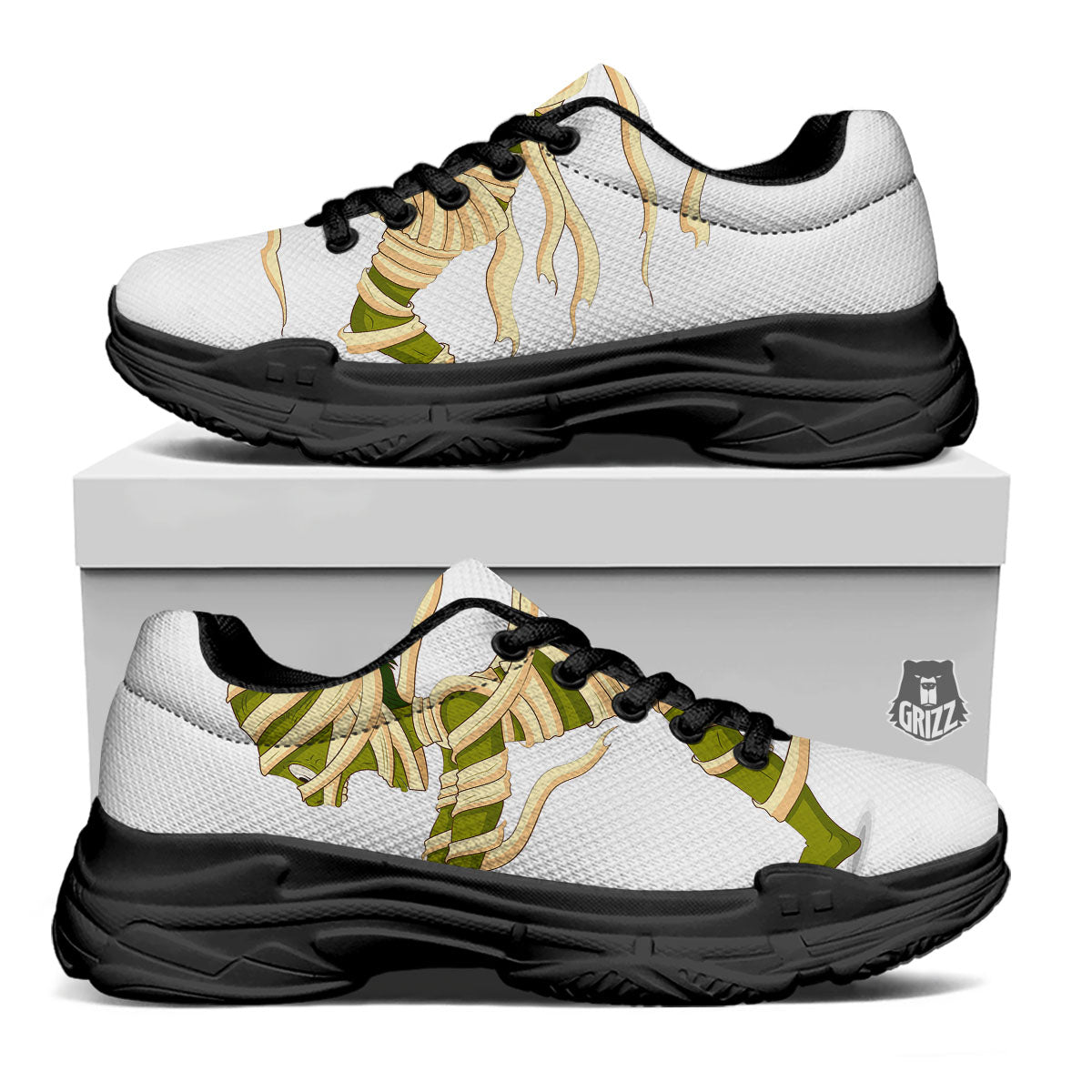 Mummy Running Print Black Chunky Shoes-grizzshop