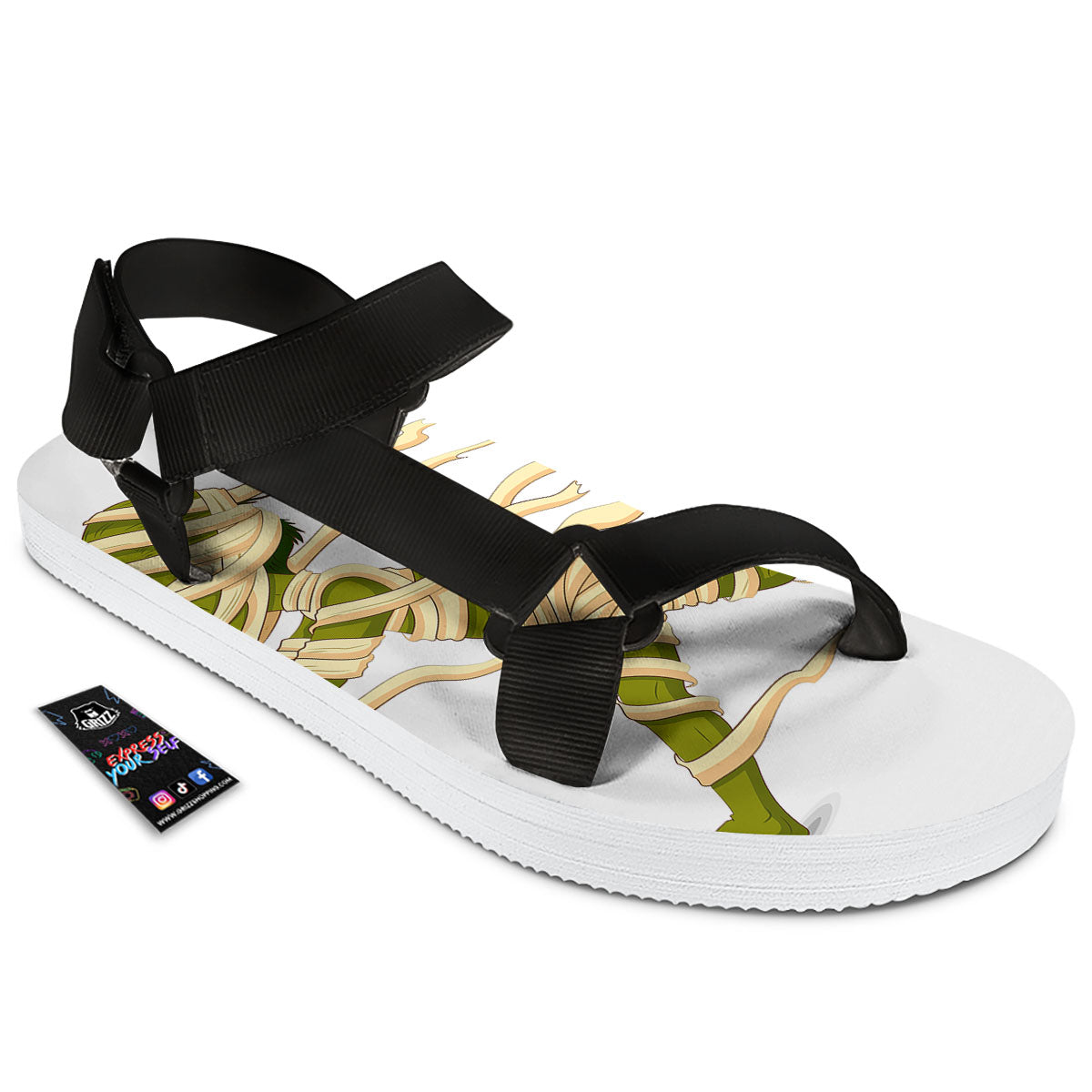 Mummy Running Print Black Open Toe Sandals-grizzshop
