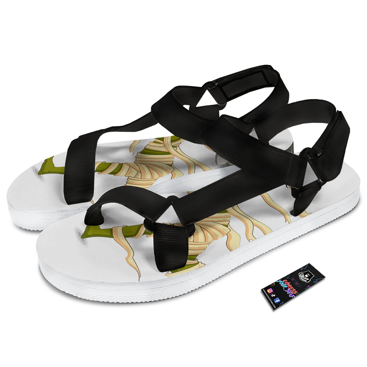 Mummy Running Print Black Open Toe Sandals-grizzshop