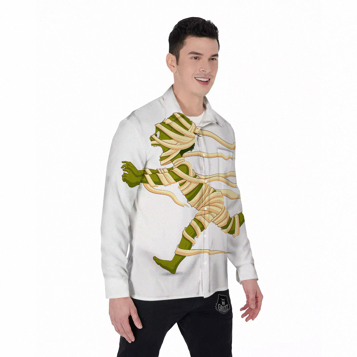 Mummy Running Print Men's Long Sleeve Shirts-grizzshop