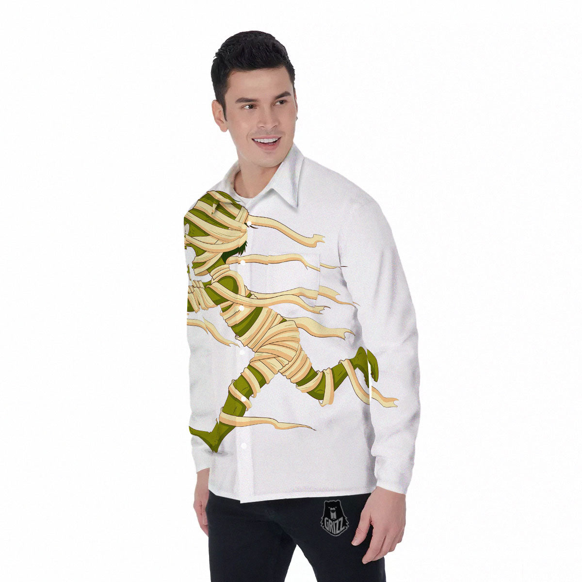 Mummy Running Print Men's Long Sleeve Shirts-grizzshop