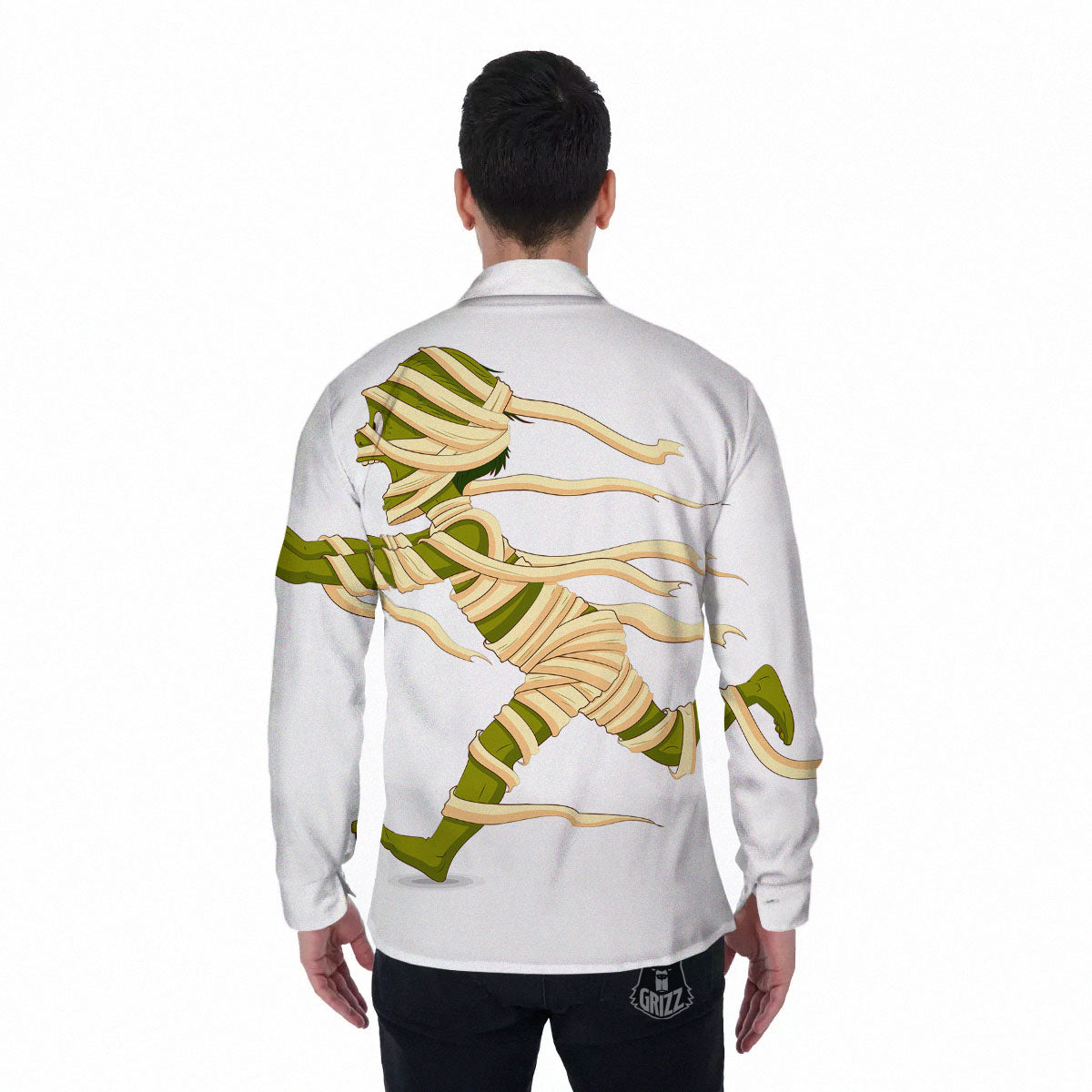 Mummy Running Print Men's Long Sleeve Shirts-grizzshop