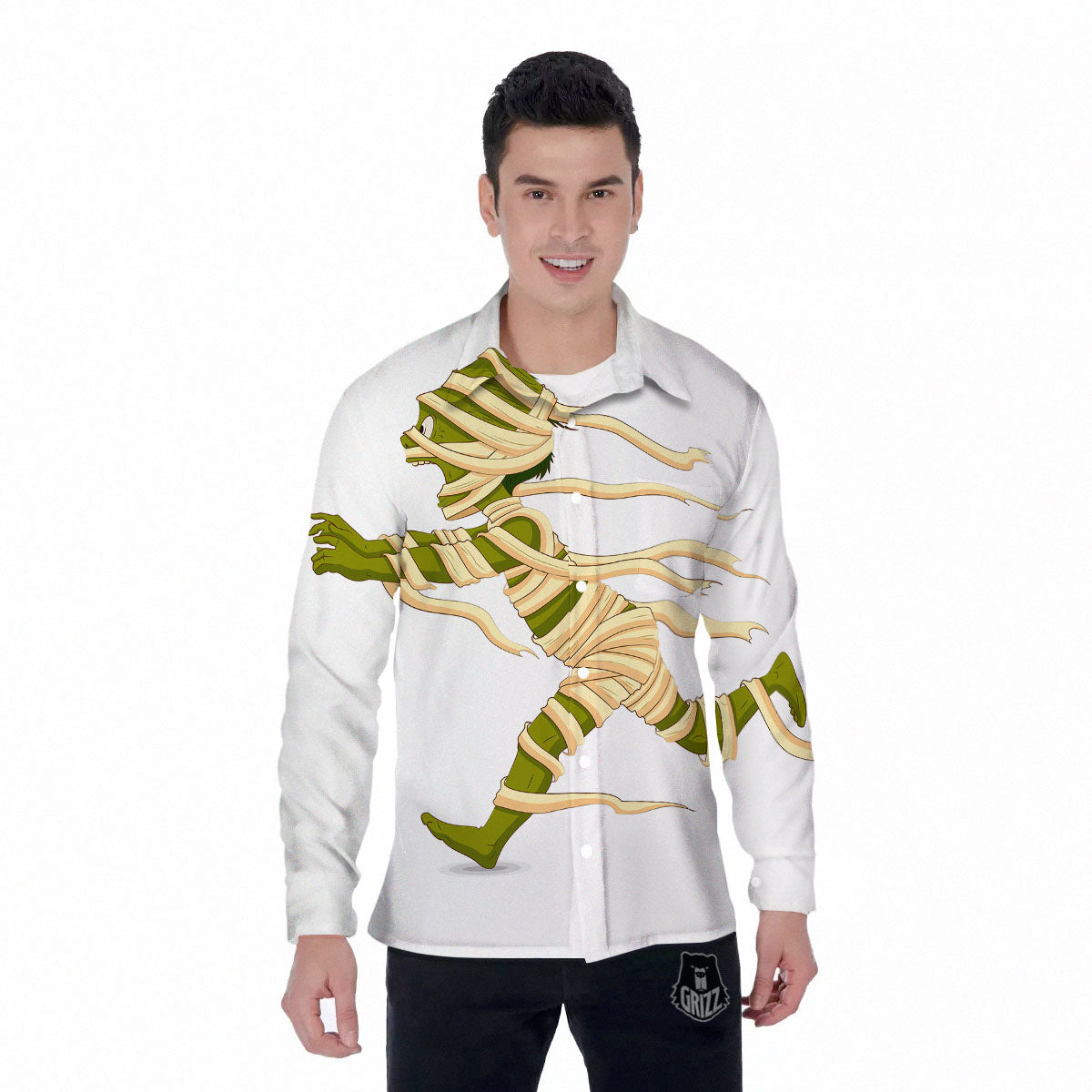 Mummy Running Print Men's Long Sleeve Shirts-grizzshop