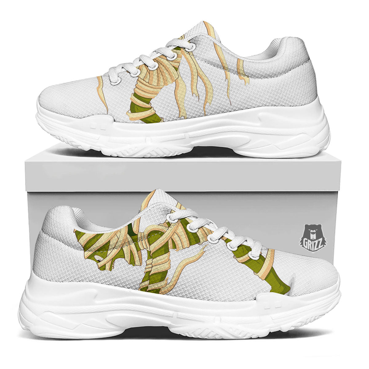 Mummy Running Print White Chunky Shoes-grizzshop