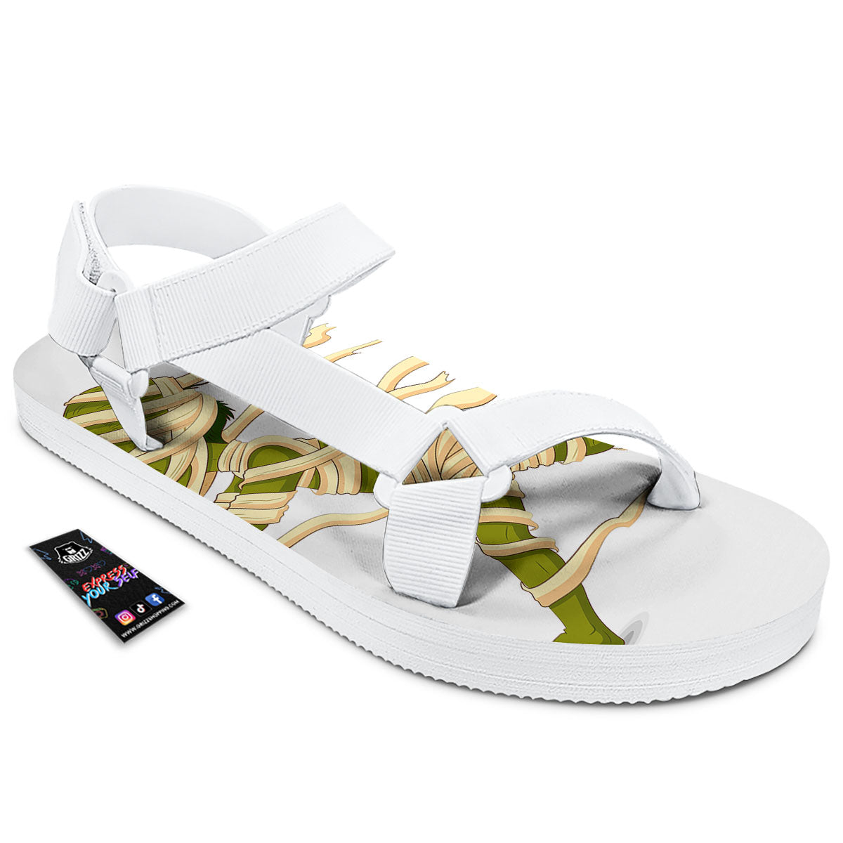 Mummy Running Print White Open Toe Sandals-grizzshop