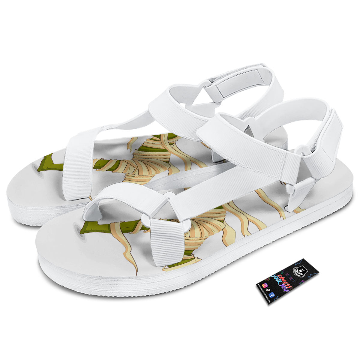 Mummy Running Print White Open Toe Sandals-grizzshop