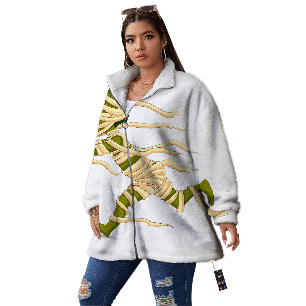 Mummy Running Print Women's Sherpa Jacket-grizzshop