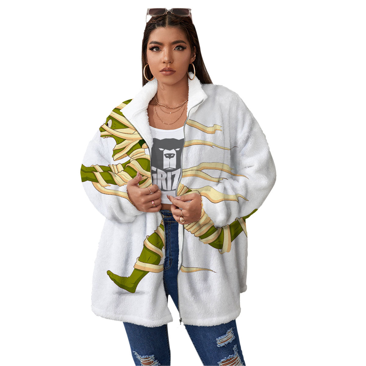 Mummy Running Print Women's Sherpa Jacket-grizzshop