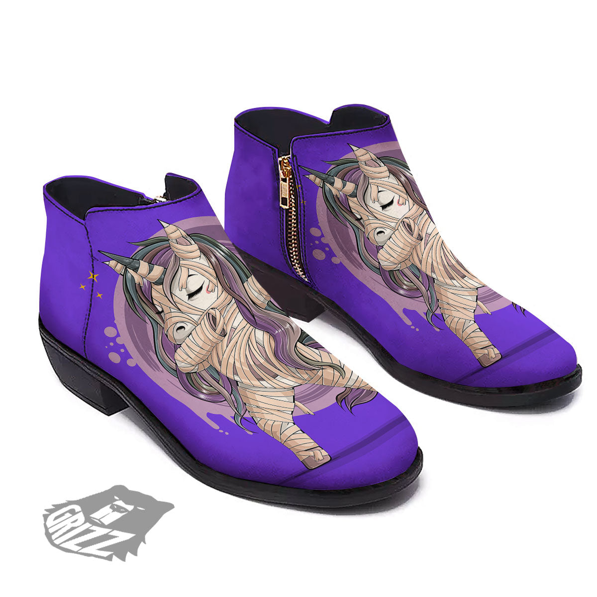 Mummy Unicorn Dap Print Ankle Boots-grizzshop