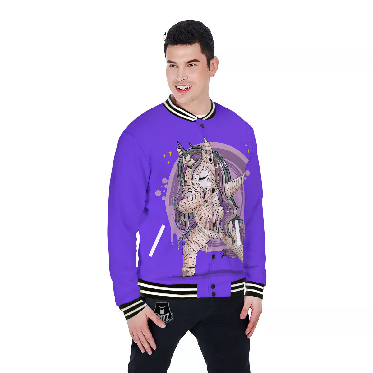 Mummy Unicorn Dap Print Baseball Jacket-grizzshop