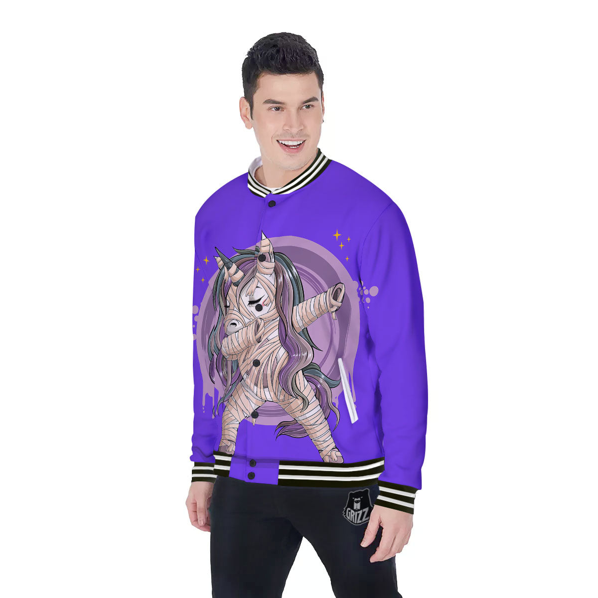 Mummy Unicorn Dap Print Baseball Jacket-grizzshop