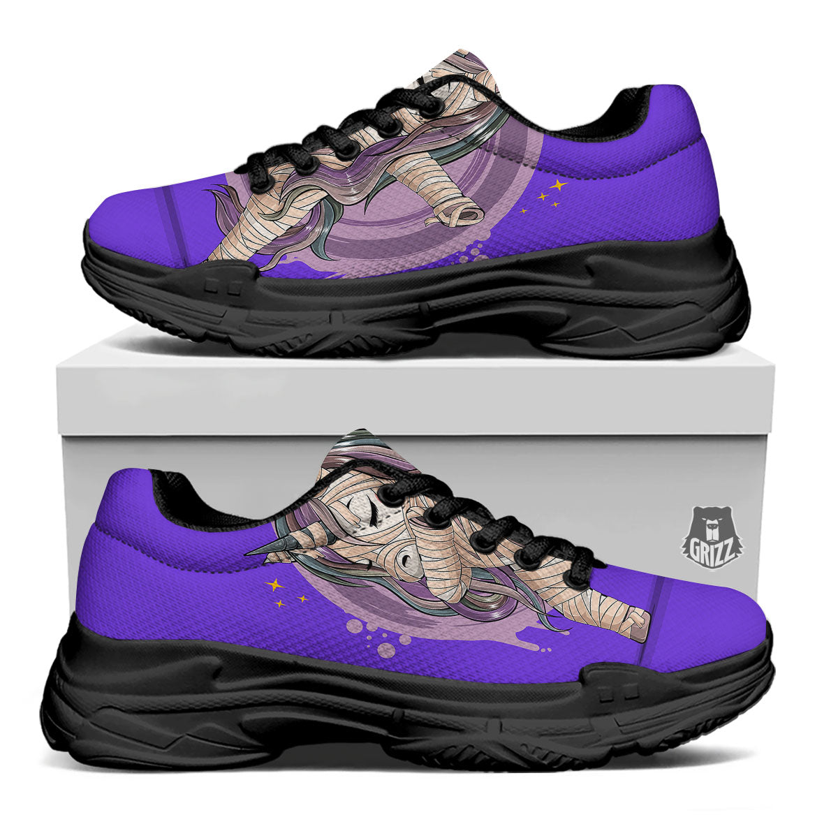 Mummy Unicorn Dap Print Black Chunky Shoes-grizzshop
