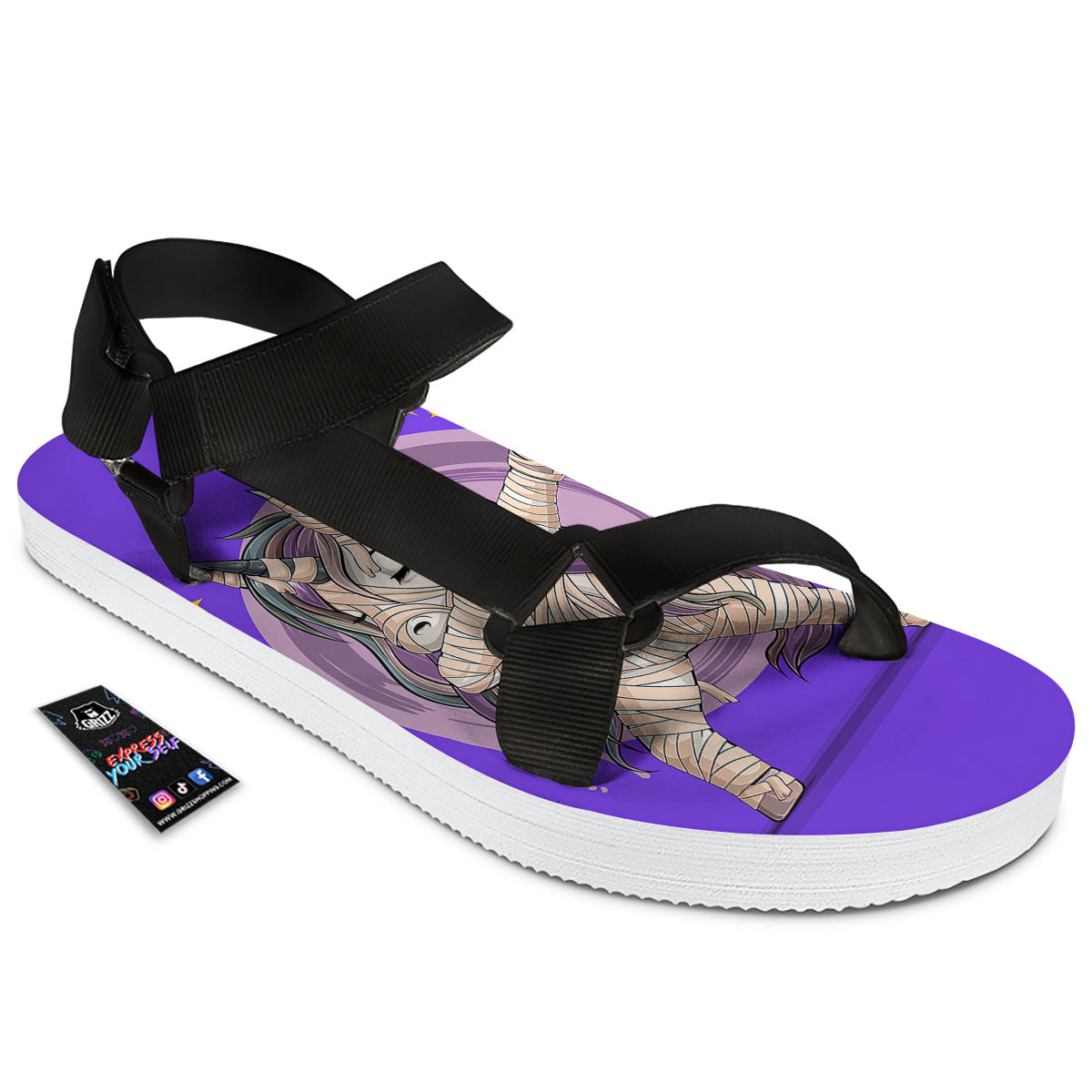 Mummy Unicorn Dap Print Black Open Toe Sandals-grizzshop
